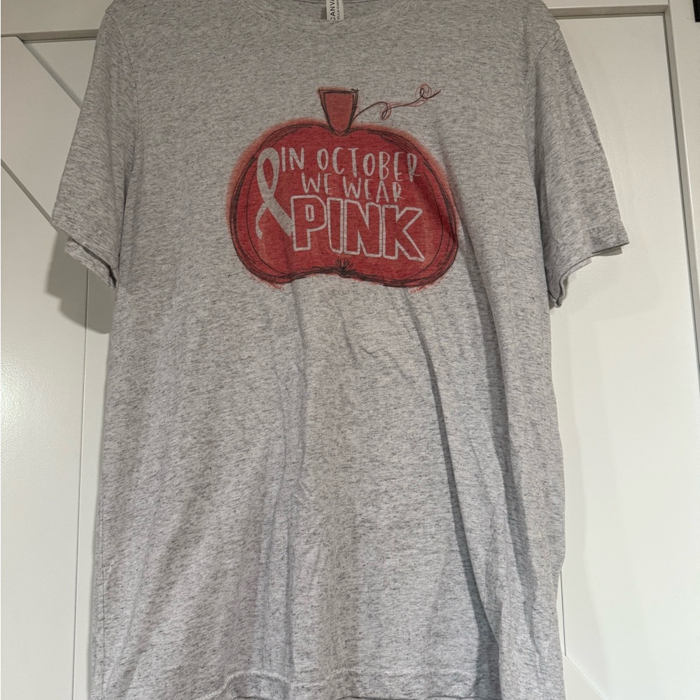 Gray T-Shirt with In October We Wear Pink Graphic